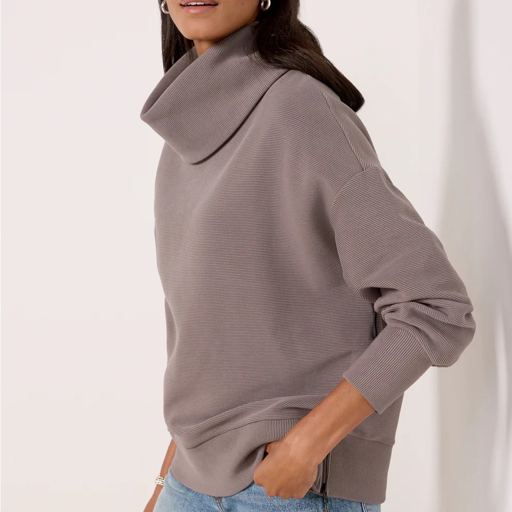 Varley Taupe Cowl Neck Sweater